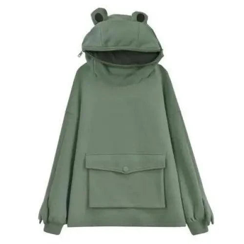 Cool Women Hoodie Perfect Sleeping Frog Pullover Winter Sense Hooded Modern Casual Sweatshirts Cute Funny Style Comfortable Frog Pullover Hoodie For Women