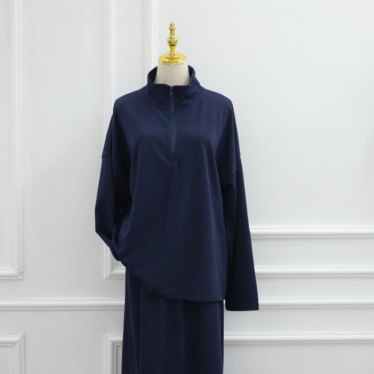 Cotton Half-Zip Top & Maxi Skirt Set(MS441)