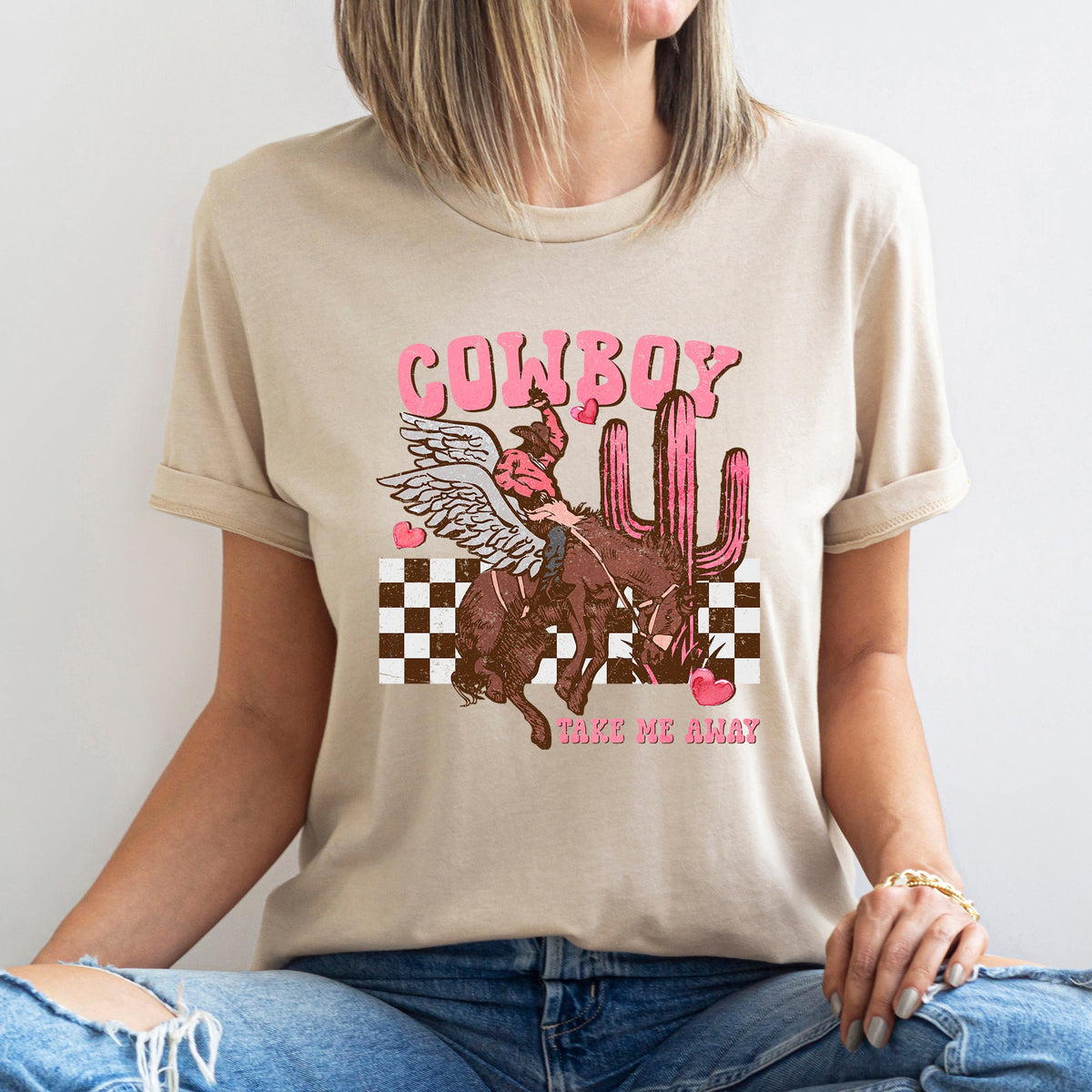 Cowboy Take Me Away Western Country Valentine's Day Rodeo Night Sky Sunset Graphic Tee