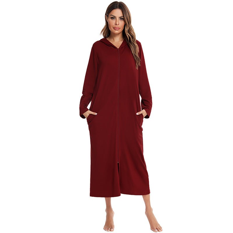 Cozy Longline Zip-Up Cardigan with Pockets | Home Wear Comfort(MS110)
