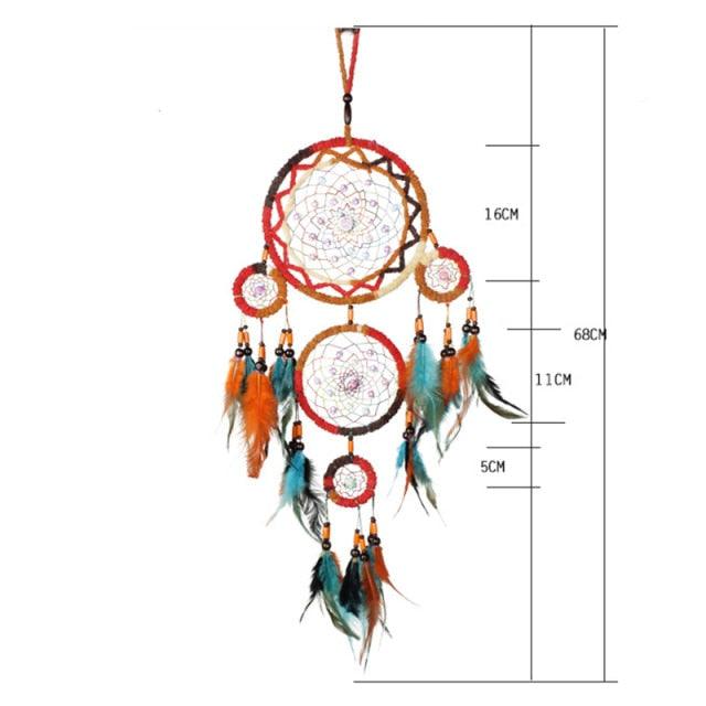 Creative Handmade Five-ring Dream Catcher Pendant Living Room Bedroom Decor Beautiful Hanging Ornament Elegant Wall Art Decoration For Windows Balcony Bedroom & Wedding Party Gift For Girls  Kids