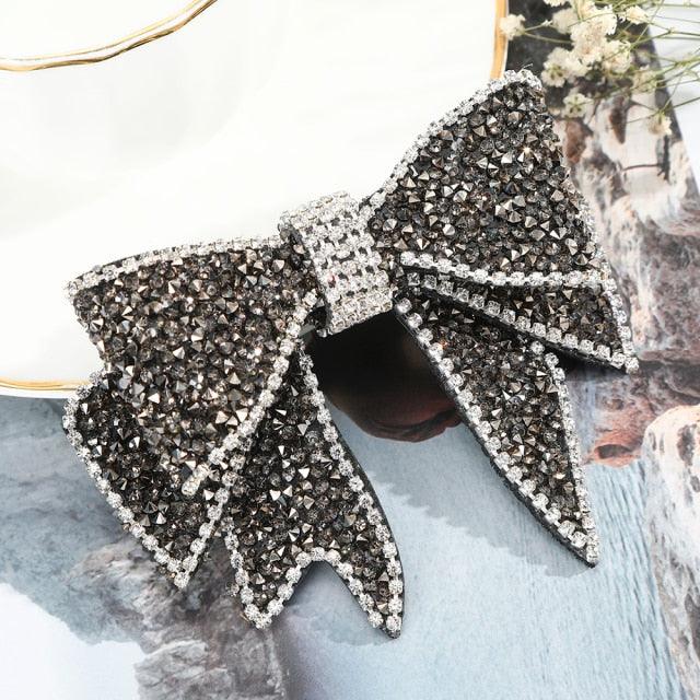 Crystal Big Bow Barrettes Hair Clips For Women Ponytail Holder Girls Hair Accessories Rhinestone Hairpins Fashion Hairgrips Band Accessories For Party