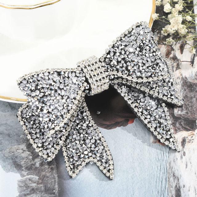 Crystal Big Bow Barrettes Hair Clips For Women Ponytail Holder Girls Hair Accessories Rhinestone Hairpins Fashion Hairgrips Band Accessories For Party