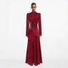 Crystal-Embellished Ruched Dress with Asymmetric Ruffle Skirt(MS346)