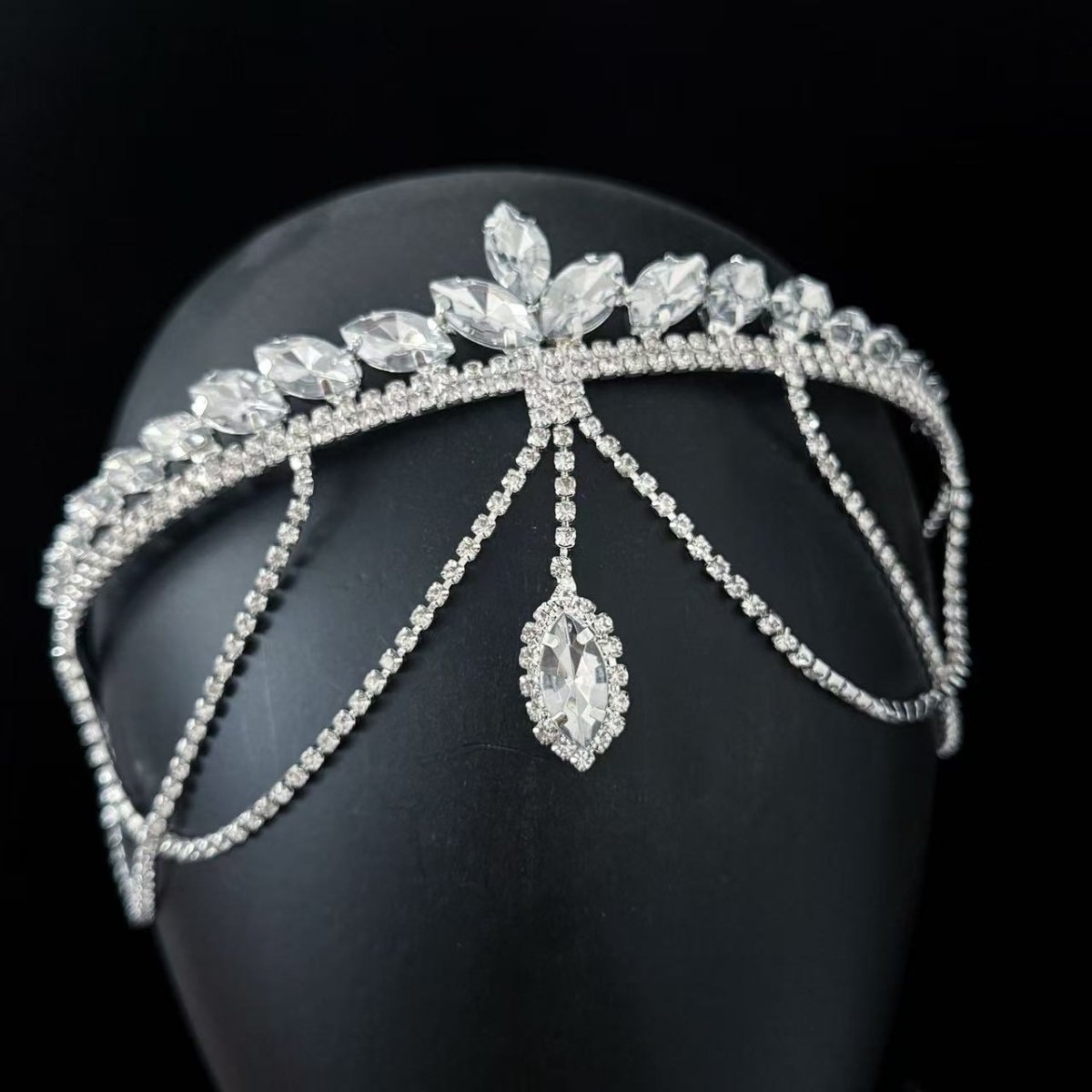 Crystal Tiara Headband with Cascading Forehead Chain (MAC330)