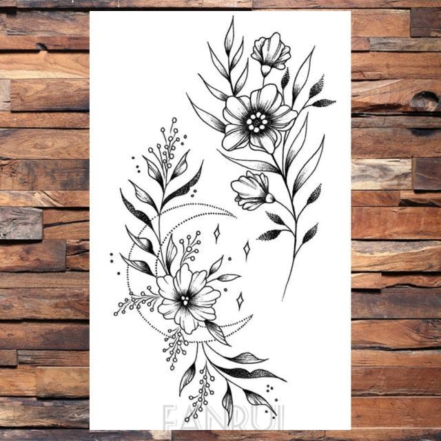 Cute Black Birds Temporary Waterproof Stickers Tattoo Flower Body Elegant Bird Butterfly Style For Womens