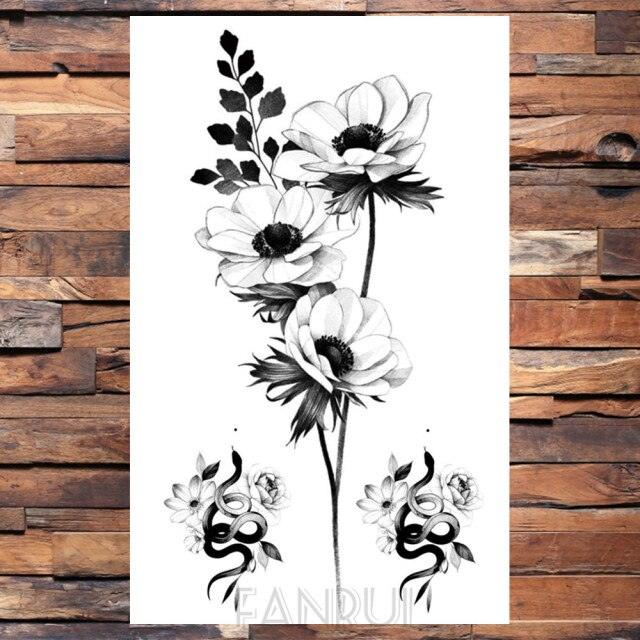 Cute Black Birds Temporary Waterproof Stickers Tattoo Flower Body Elegant Bird Butterfly Style For Womens