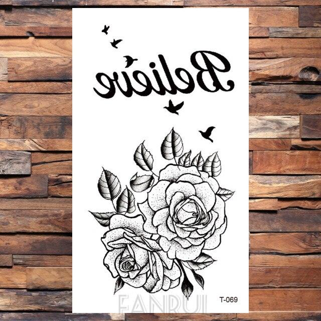 Cute Black Birds Temporary Waterproof Stickers Tattoo Flower Body Elegant Bird Butterfly Style For Womens