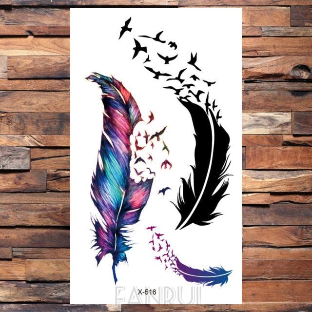 Cute Black Birds Temporary Waterproof Stickers Tattoo Flower Body Elegant Bird Butterfly Style For Womens
