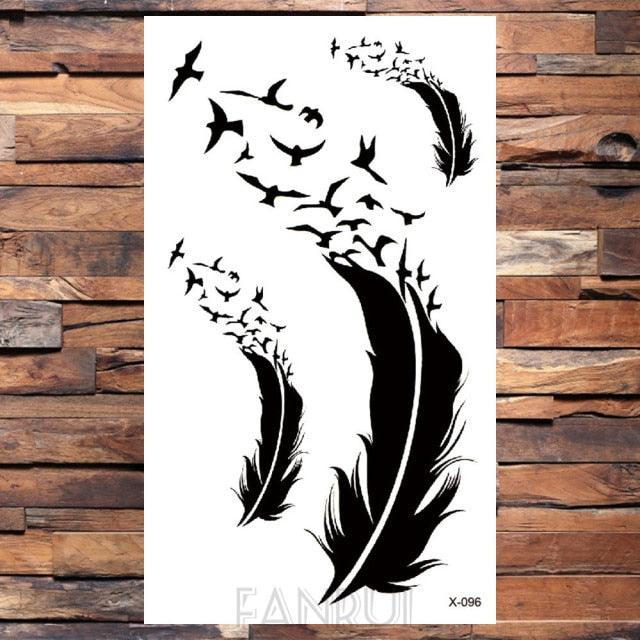 Cute Black Birds Temporary Waterproof Stickers Tattoo Flower Body Elegant Bird Butterfly Style For Womens