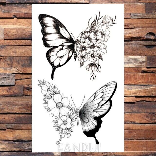Cute Black Birds Temporary Waterproof Stickers Tattoo Flower Body Elegant Bird Butterfly Style For Womens
