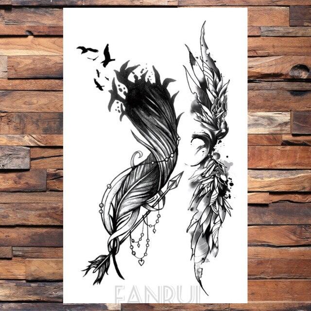 Cute Black Birds Temporary Waterproof Stickers Tattoo Flower Body Elegant Bird Butterfly Style For Womens