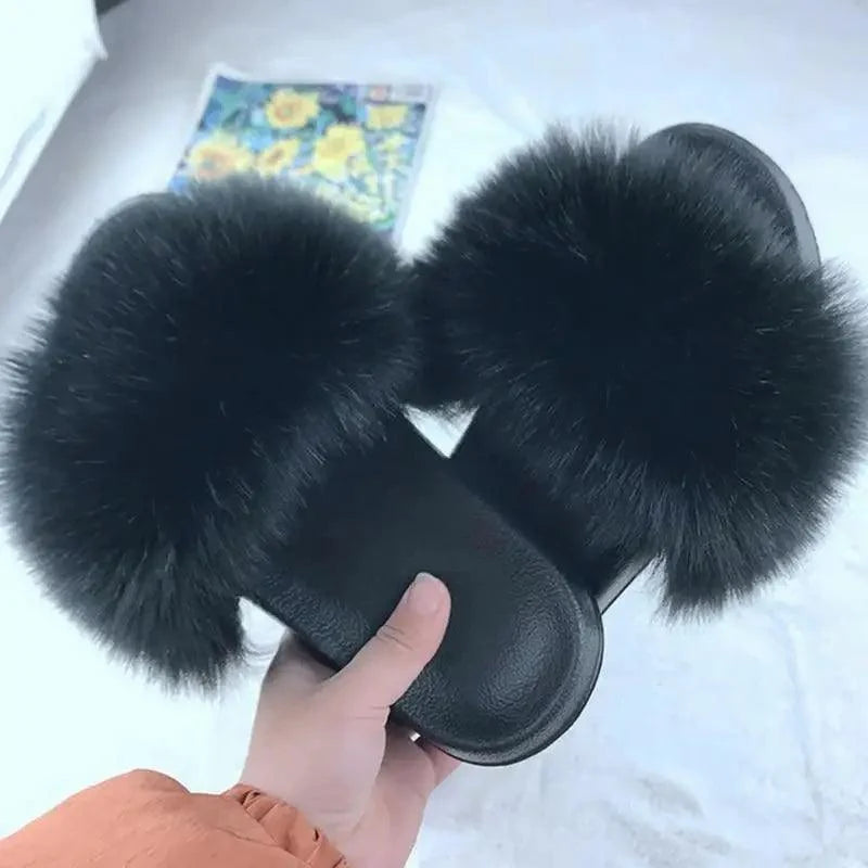 Cute Fluffy Ladies Indoor Warm Slippers Furry Luxury Flip Flops   Women's Fashion Flat Soft Flip Flops