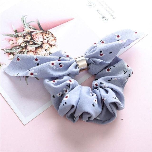Cute Rabbit Ear Striped Metal Buckle Hair Scrunchies Elastic Hair Bands Ties Rope Bands Ponytail Bands Gorgeous Hair Accessories For Women