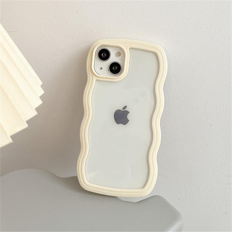 Cute Transparent Curly Wave Phone Case For iPhone 14Pro 13 12 11 Pro Max X XR XS Max Candy Color Shockproof Clear Hard  Cover Shockproof Popular Wavy Stylish Phone Case