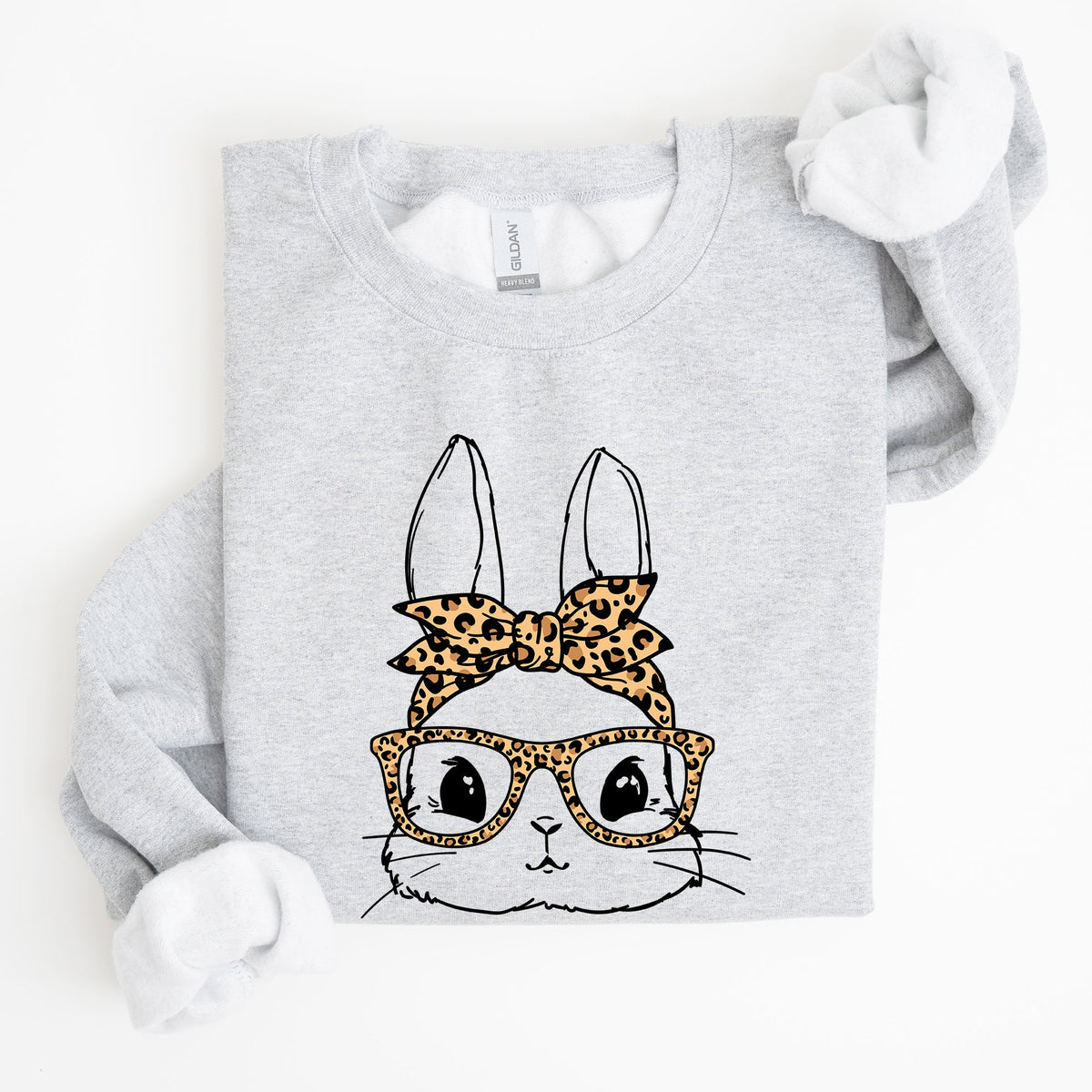 Cute Bunny With Glasses Leopard Bandana Easter Hipster Illustration Print On Vintage Inspired Sweatshirt