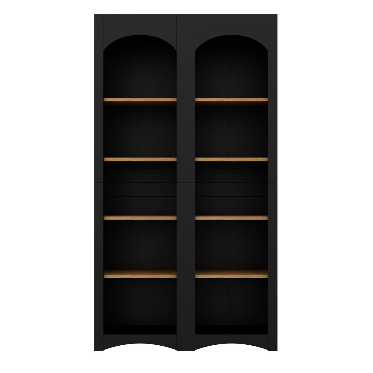 ON-TREND Free Standing 5 Tier Bookshelves, Bookcases Set of 2, Farmhouse Two-Tone Storage Cabinet with Adjustable Shelves, Modern 72'H Kitchen Pantry Cabinet for Living Room, Home Office, Black