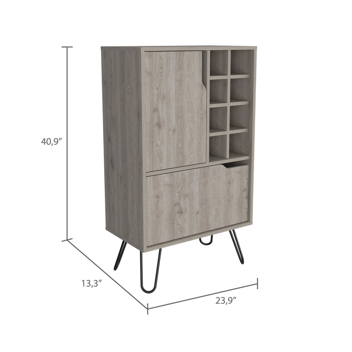 Sheffield L Bar C, Two Cabinet, Hairpin Legs, Eight Cubbies For liquor