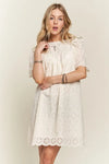Ruffled Eyelet Round Neck Summer Dress For Women – Elegant Feminine Eyelet Dress with Ruffled Details for Garden Parties & Special Occasions
