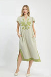 Umgee Stripe Midi Dress with Lace Trim