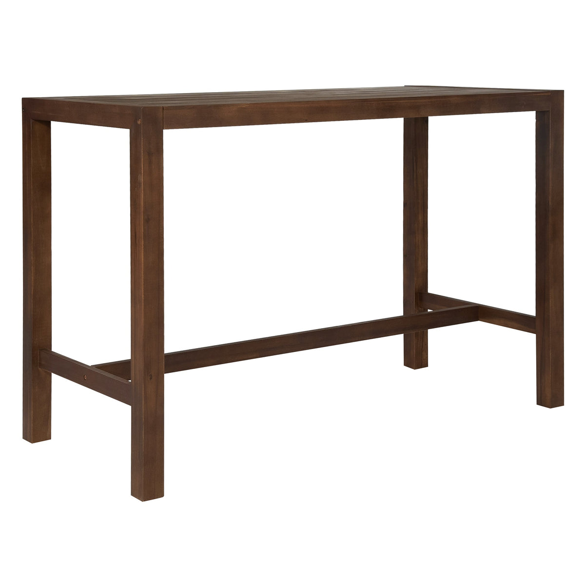 TREXM Rustic Patio Bar Set with Ergonomic Chairs, Solid Wood Slatted Tabletop in Mocha+Beige Cushion