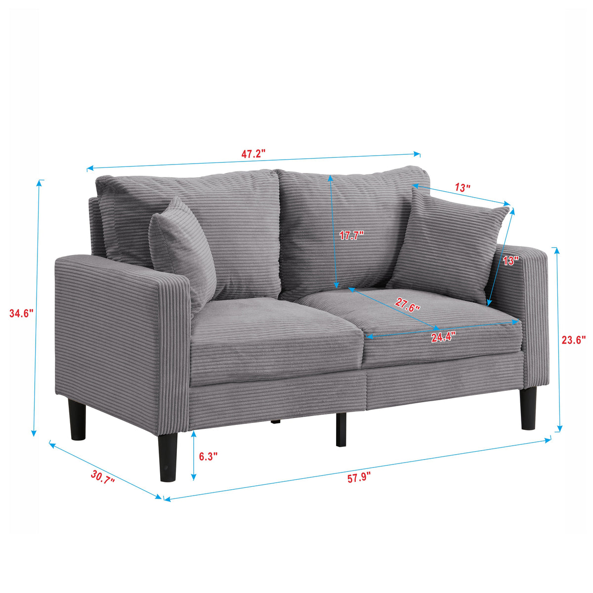 Modern Upholstered Light Gray Loveseat Sofa with Wooden Frame for Small Spaces