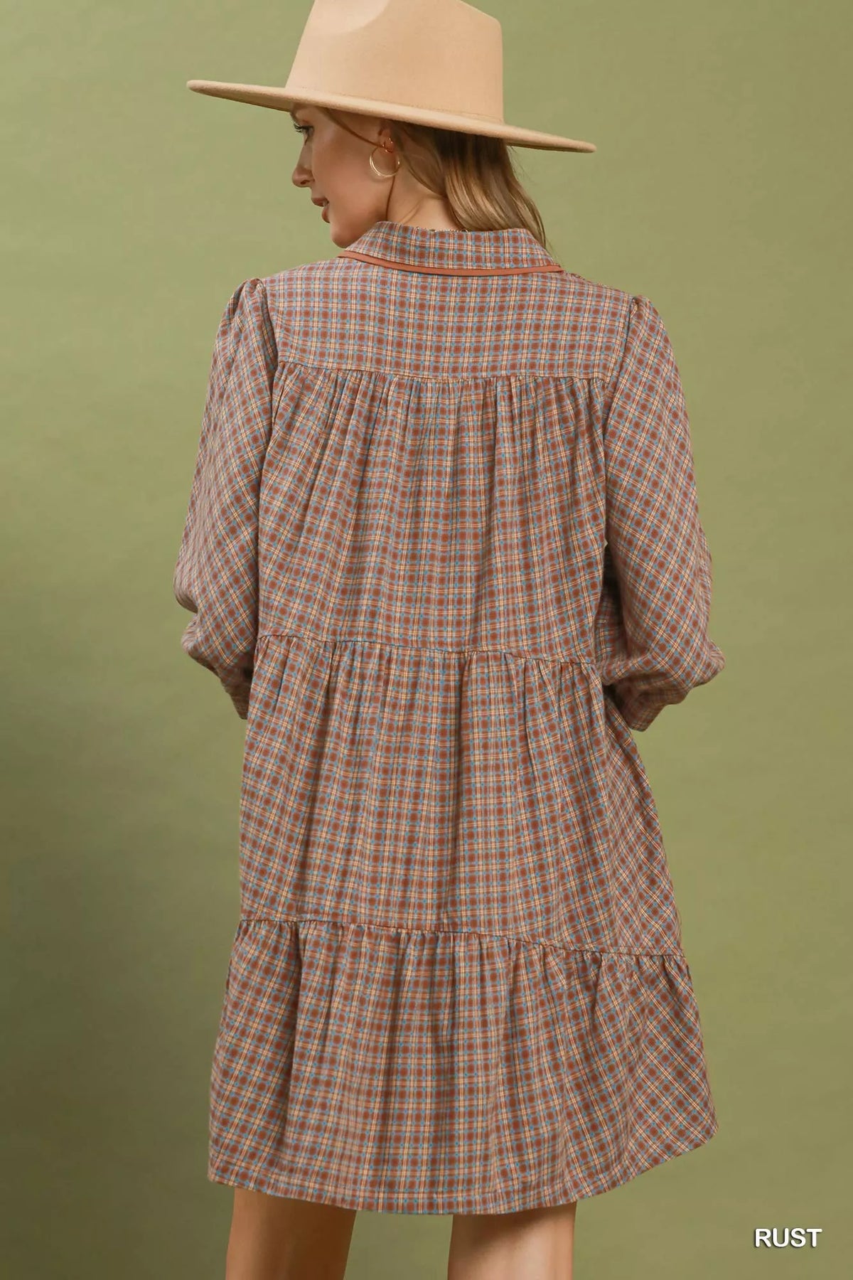 Umgee Plaid Button Down Oversized Shirt Dress