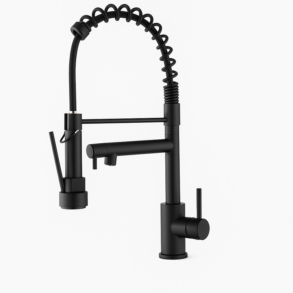 Kitchen Faucet with Pull Down Sprayer, Touch On Single Handle 2- Function Stainless Steel Spring Neck, Single Hole Installation for Residential, Commercial, RV, Bar & More, Matte Black