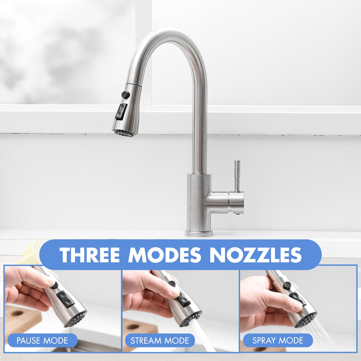 Kitchen Sink Faucet, Brushed Nickel Kitchen Faucets with Pull out Sprayer Stainless Steel Kitchen Faucet