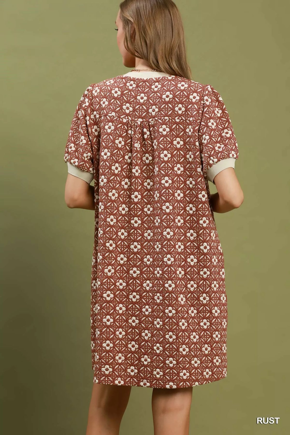 Umgee Floral Textured Puff Sleeve Mini Dress