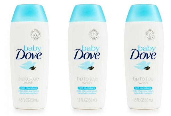 Baby Dove Body Wash Tip To Toe Sensitive Moisture 1.8 Oz Travel Size (Pack Of 3)