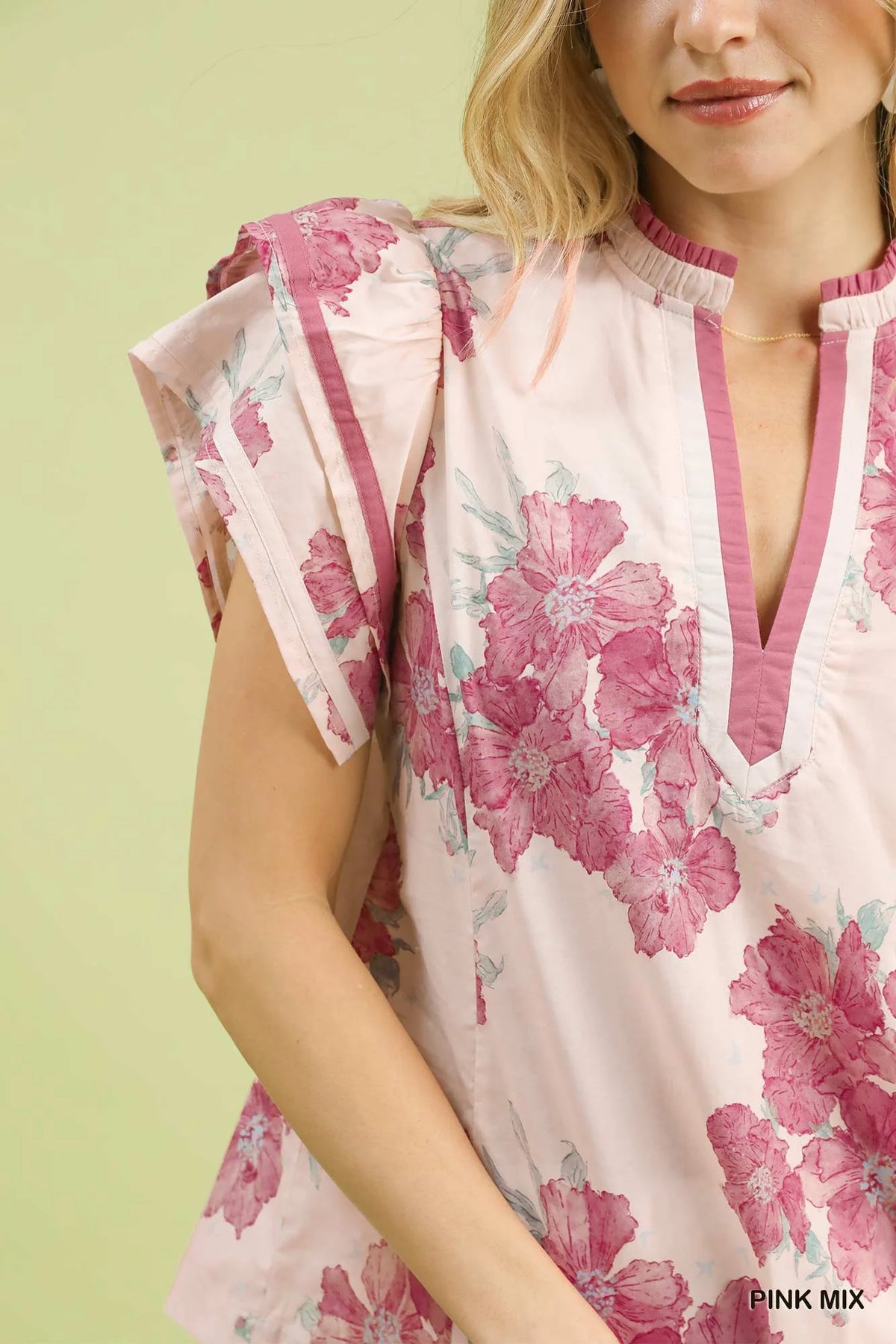 Umgee Mix Floral Ruffle Sleeve Blouse