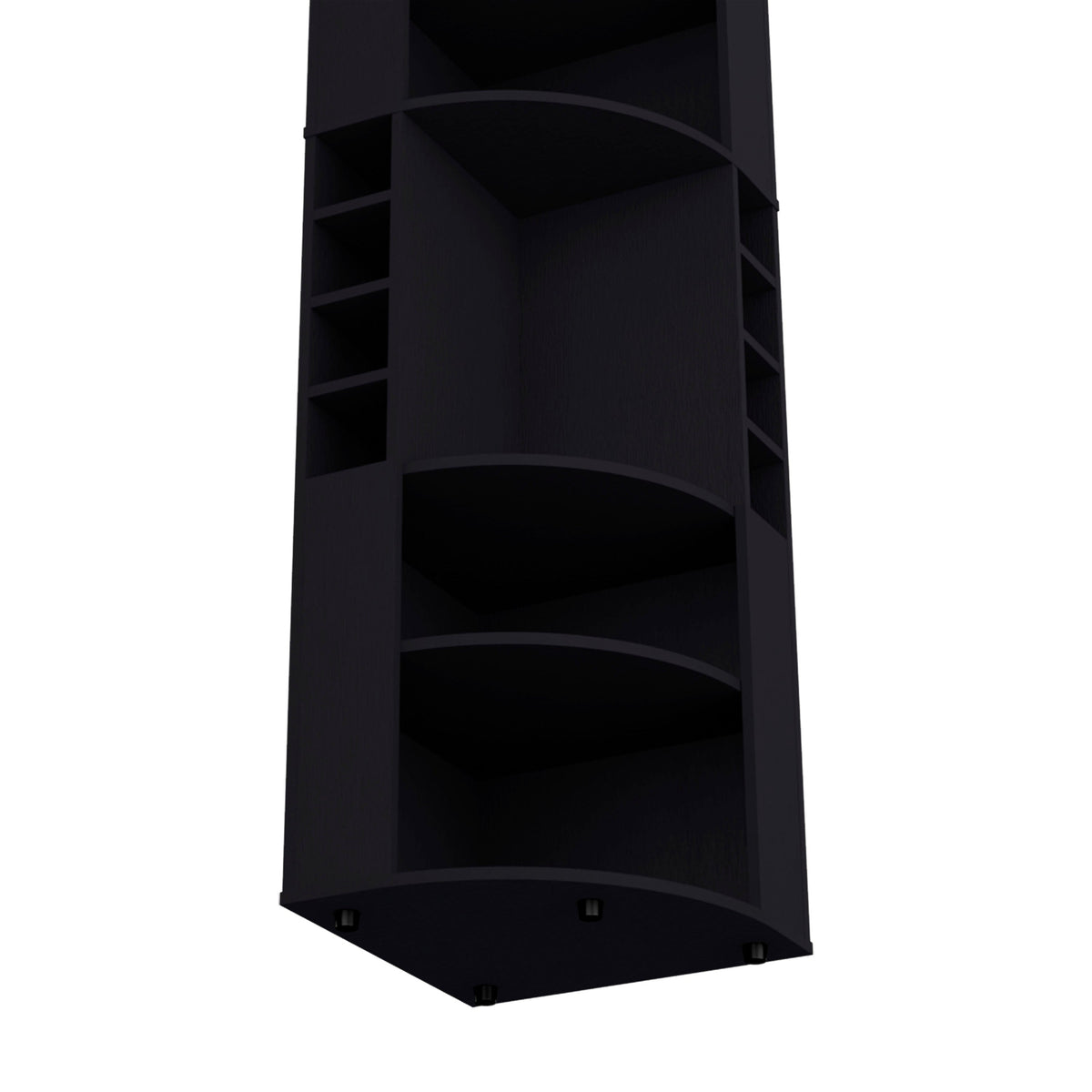 Oban Corner Bar Cabinet with Five Shelves , Eight Bottle Cubbies and Steamware Black