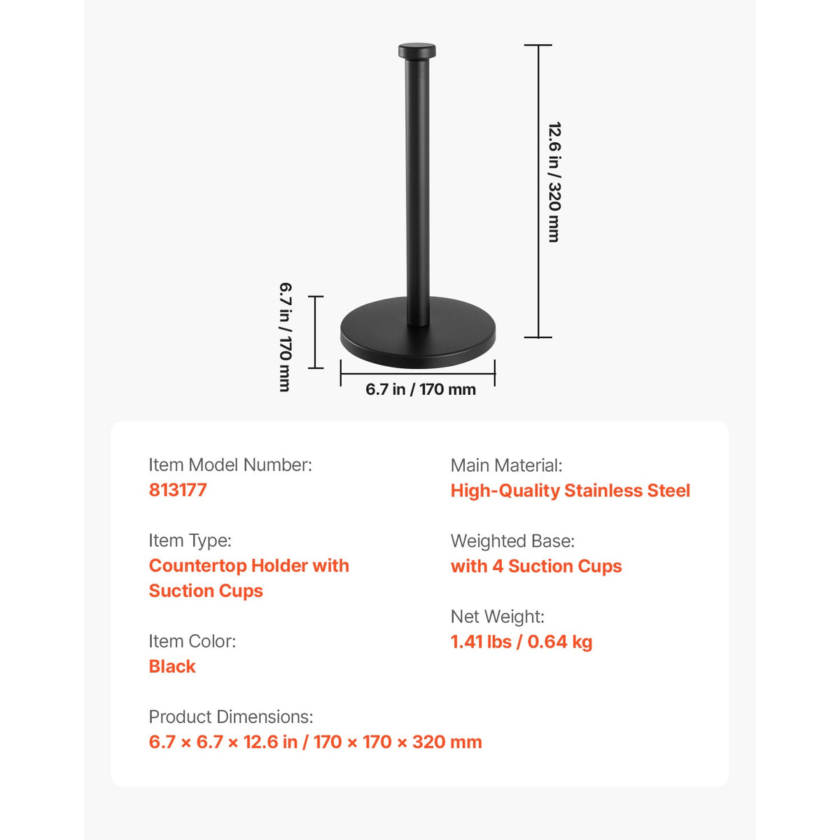 Paper Towel Holder Countertop Stainless Steel Paper Towel Stand for Kitchen