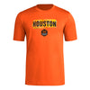 adidas Mens Size Short Sleeve Pre-Game T-Shirt Collegiate Orange/Houston Dynamo Small Tall