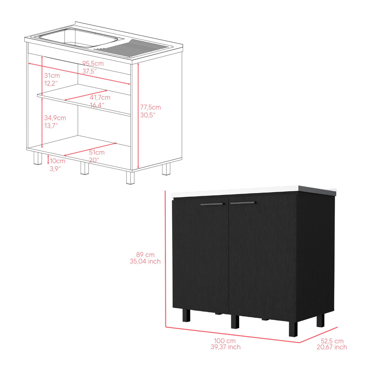 Utility Sink Cabinet Burwood, Kitchen, Black