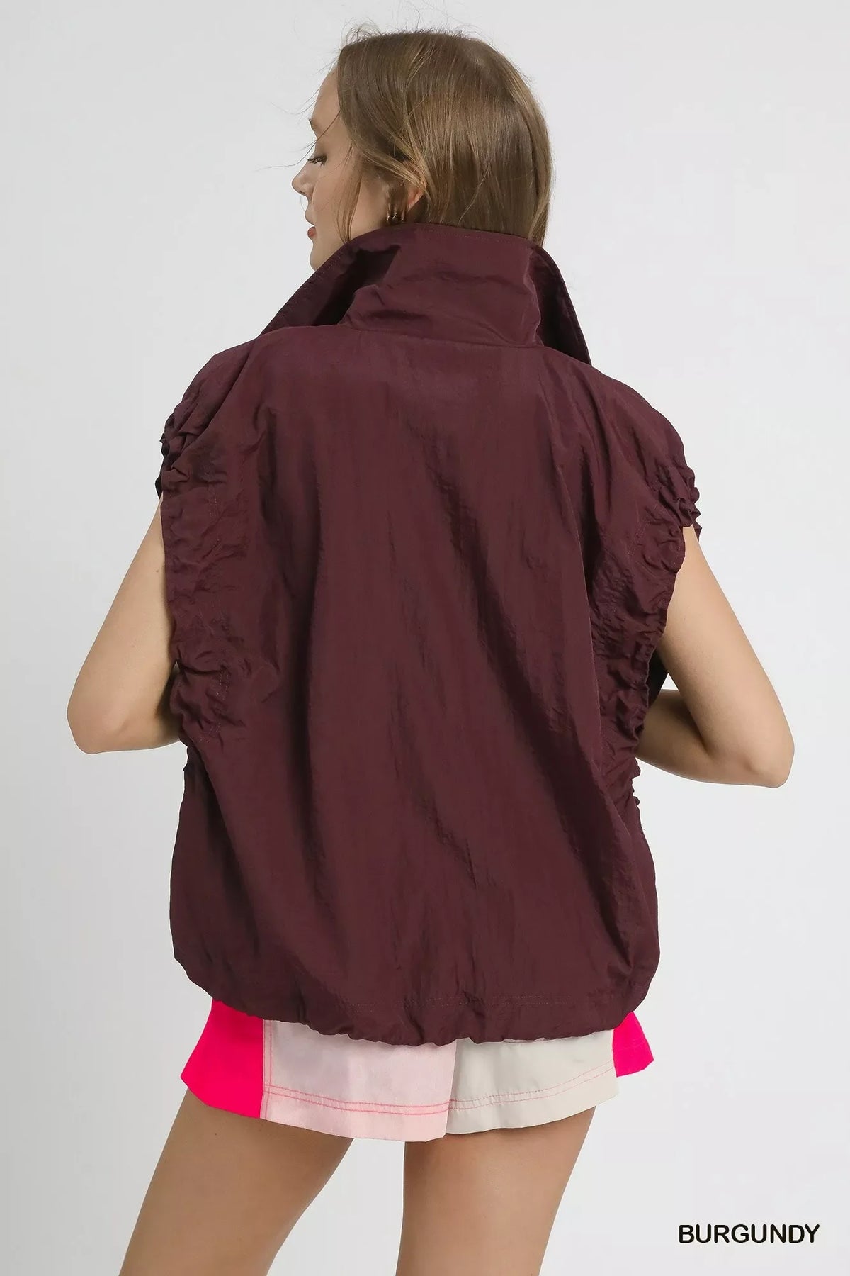 Umgee Drawstring Hem Nylon Vest with Pockets