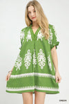 Umgee Two Tone Border Print Mini Dress