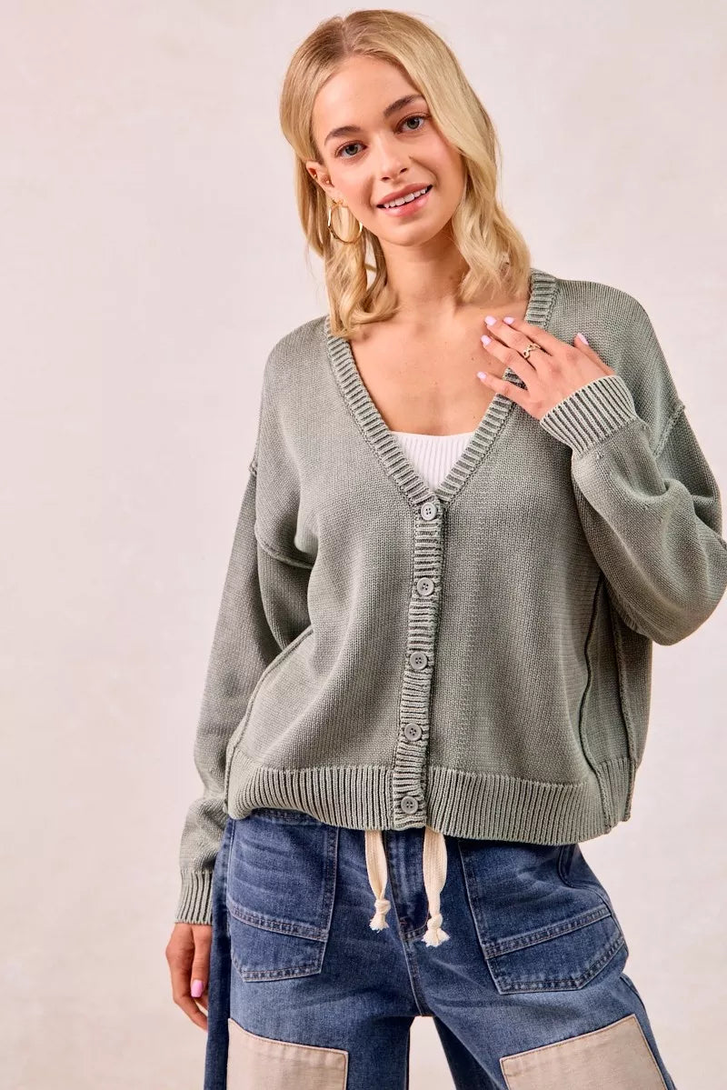 BiBi Washed Sweater V Neck Cardigan