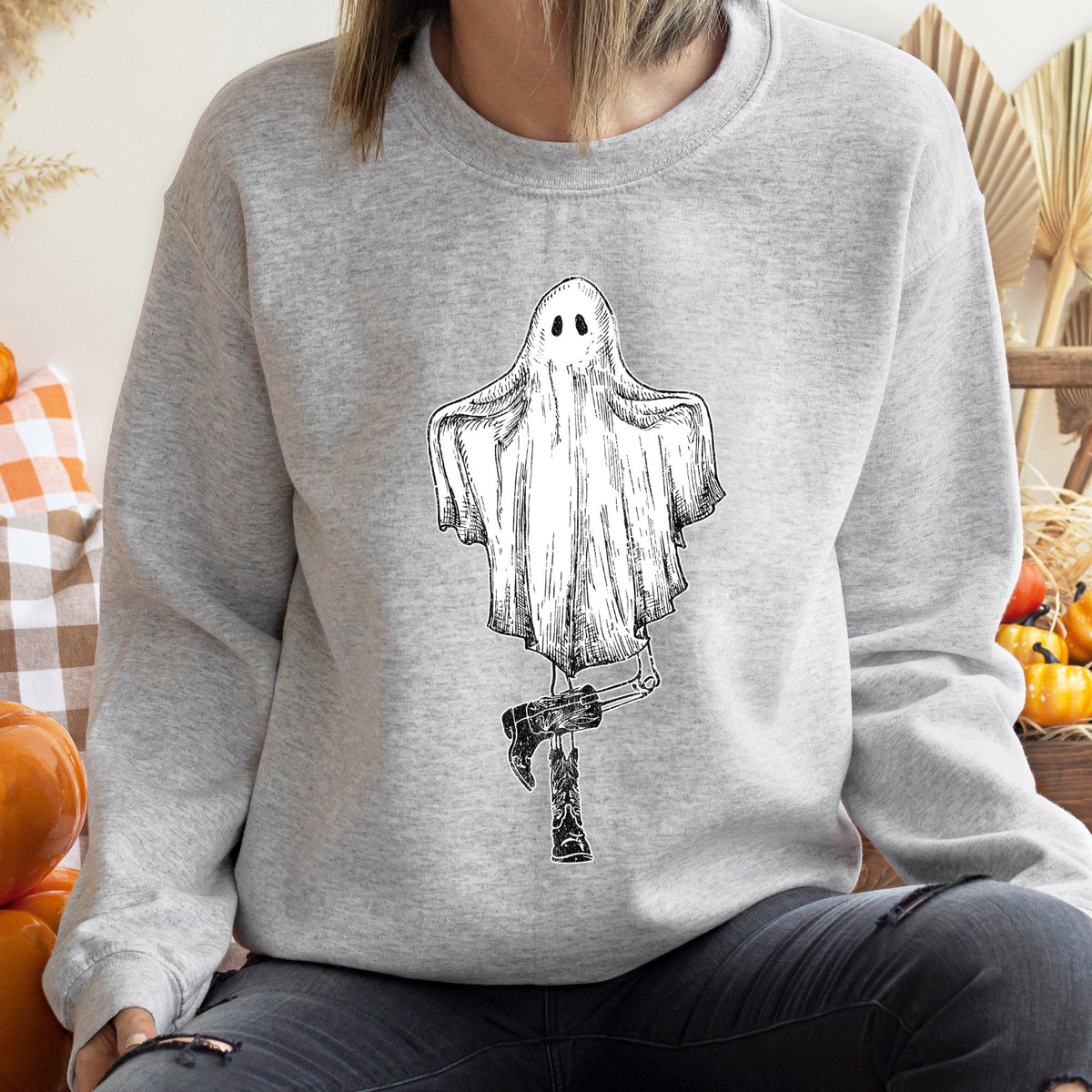 Dancing Ghost Halloween Graphic Design In Haunted Night Vintage Style Sweatshirt