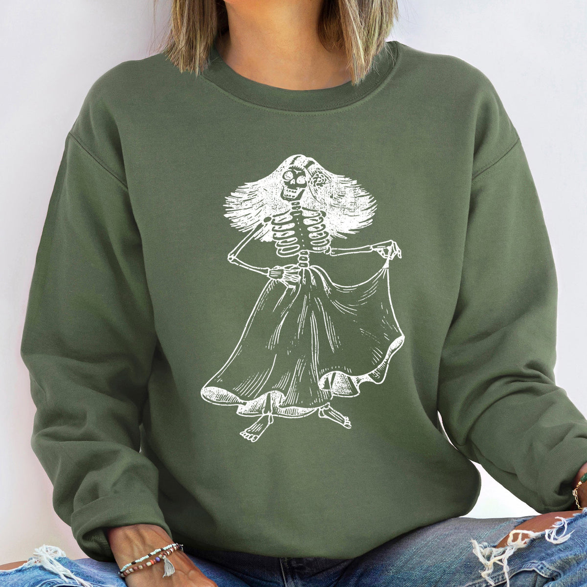 Day Of The Dead Vintage Lady Halloween Sugar Skull Portrait And Floral Motif Sweatshirt