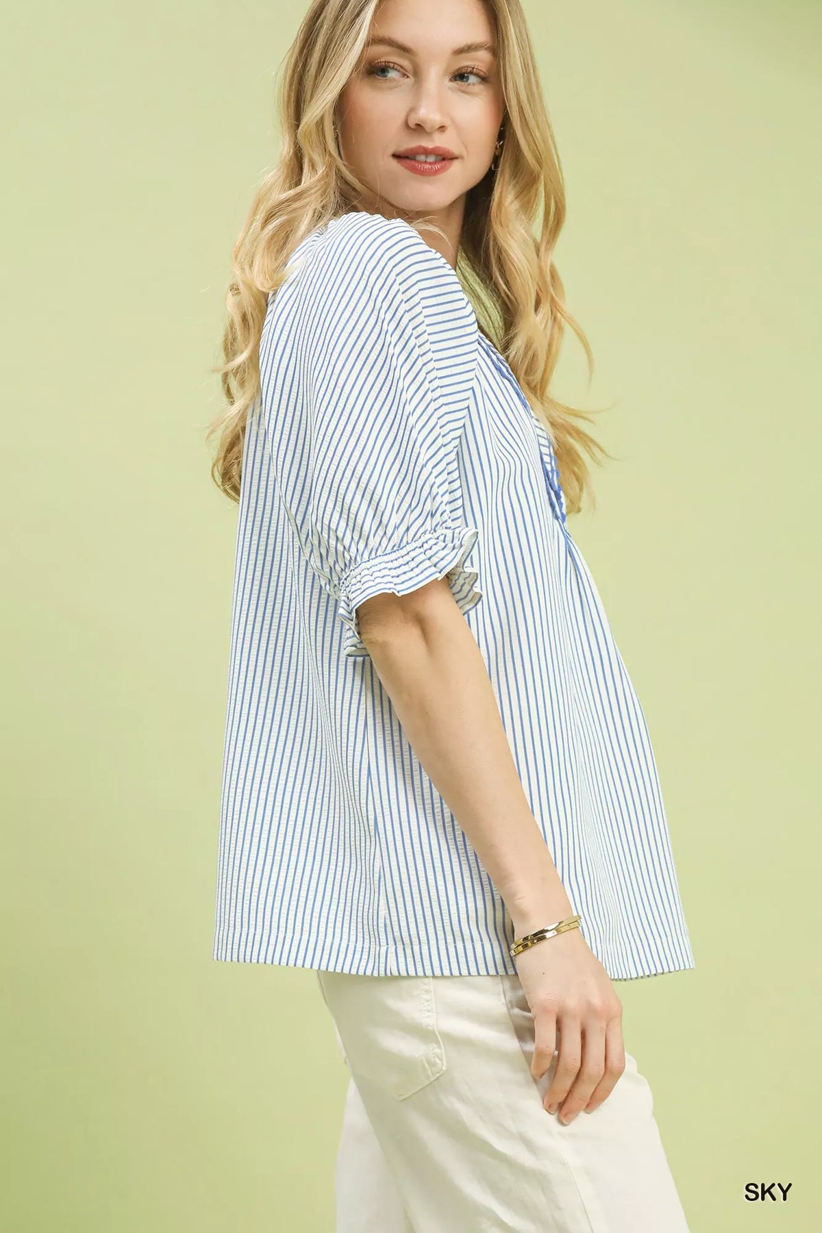 Umgee Stripe V-Neck Blouse