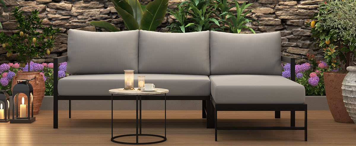 U_style Outdoor L-Shaped Sofa with Iron Frame,Weather-Resistant Patio Sofa Set with Ultra-Thick Cushions,Comfortable Seating for 3,Ideal for Patio, Balcony,and Garden