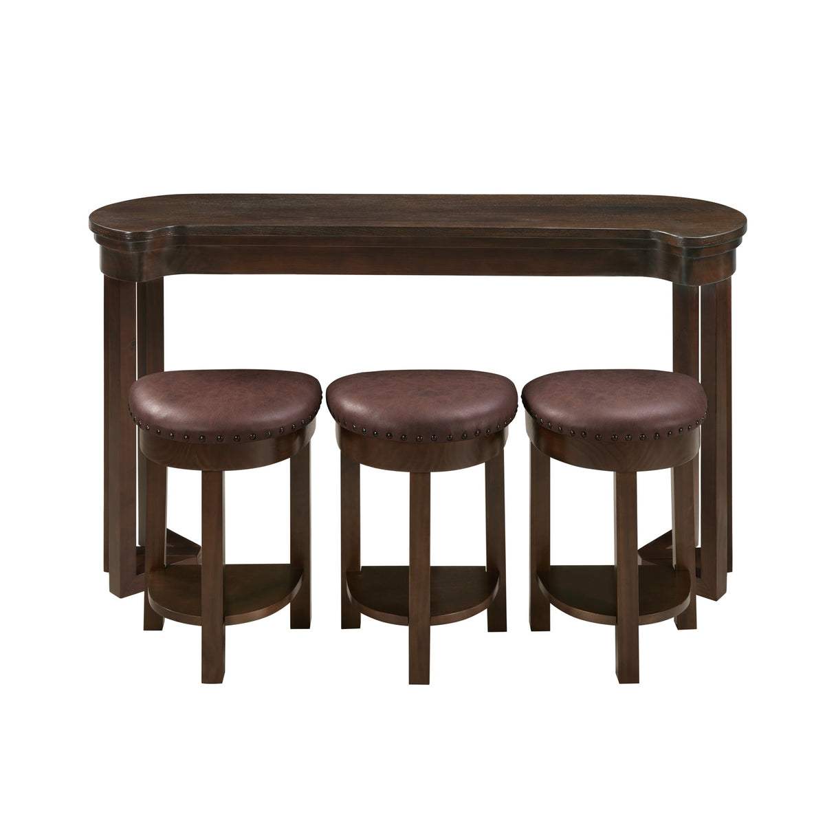 4 Piece Bar Table Set with3 PU Upholstered Bar Stools, Breakfast Table with 3 Padded Stools Solid Wood Counter Height Dining Table Set for Living Room, Dining Room.  Espresso