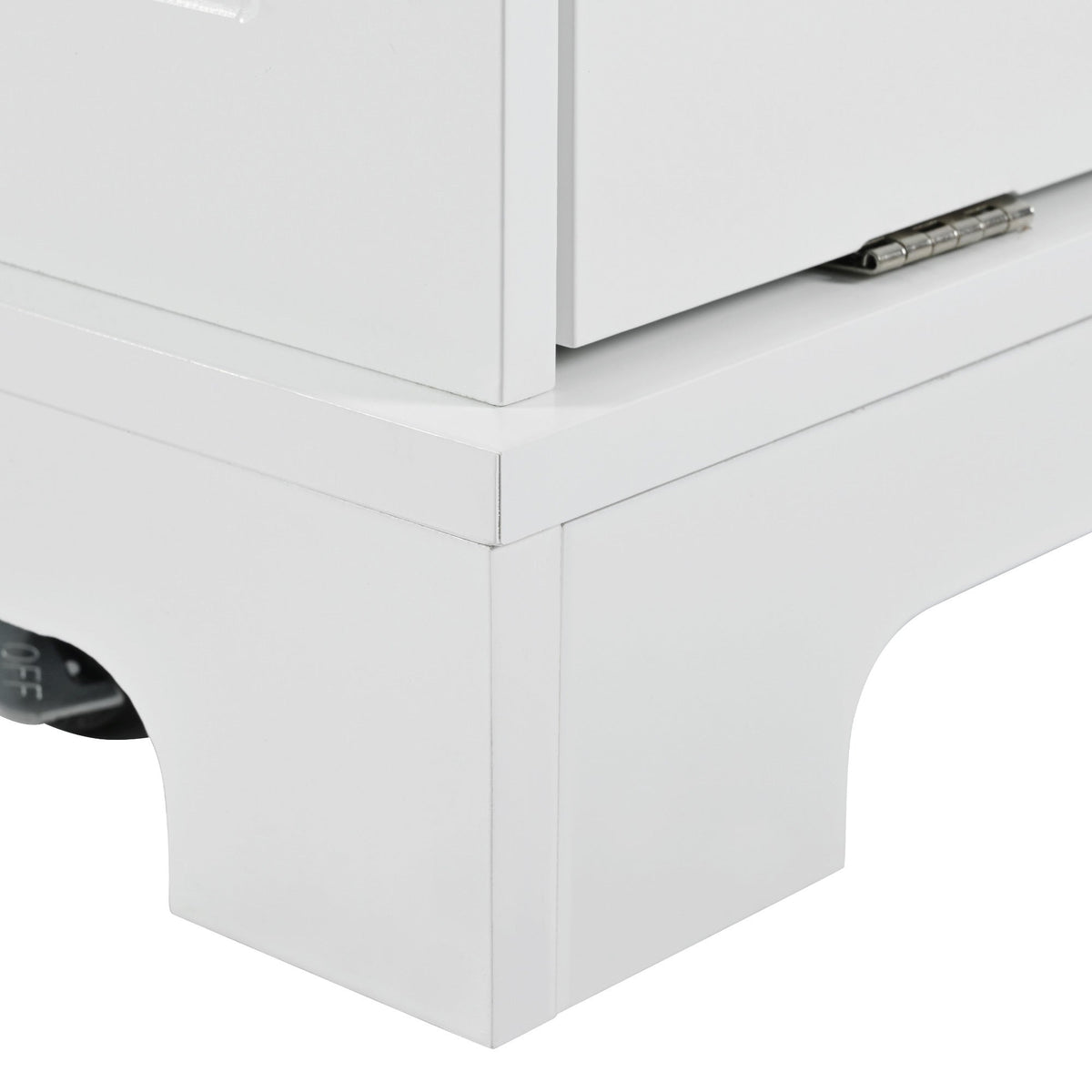 K&K Fluted Kitchen Island with Trash Can Storage Cabinet, Power Outlet, Internal Storage Rack, Rolling Kitchen Islands on 5 Wheels with 3 Drawer, 3 Open Side Racks for 10 Gallon Garbage Bin, White
