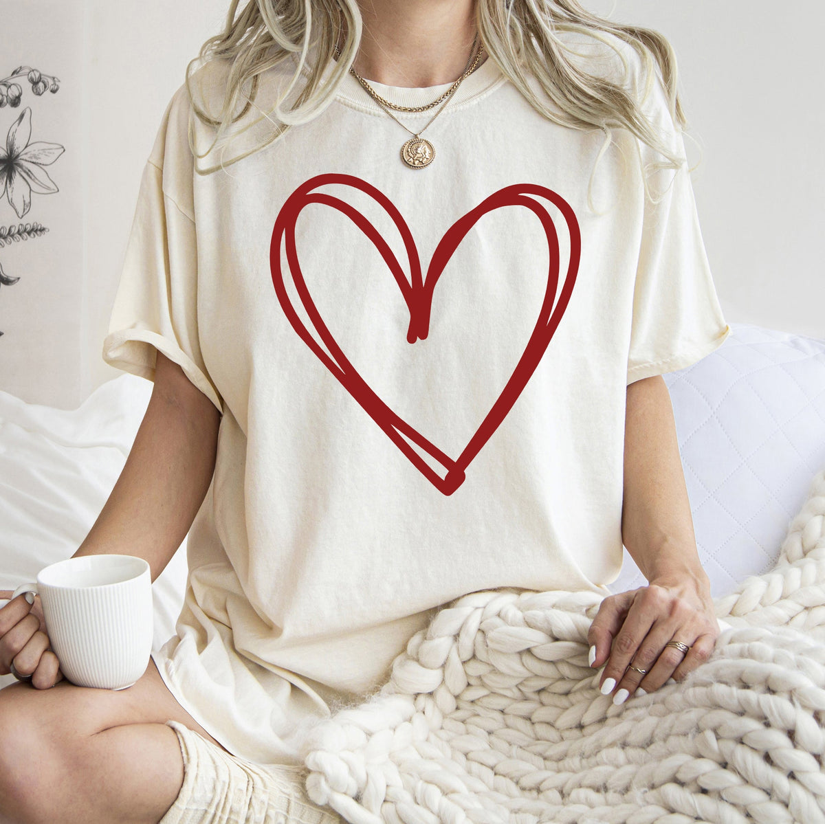 Double Heart Sketch Doodle Love Valentine's Day Edition Premium Soft Comfort Colors Tee