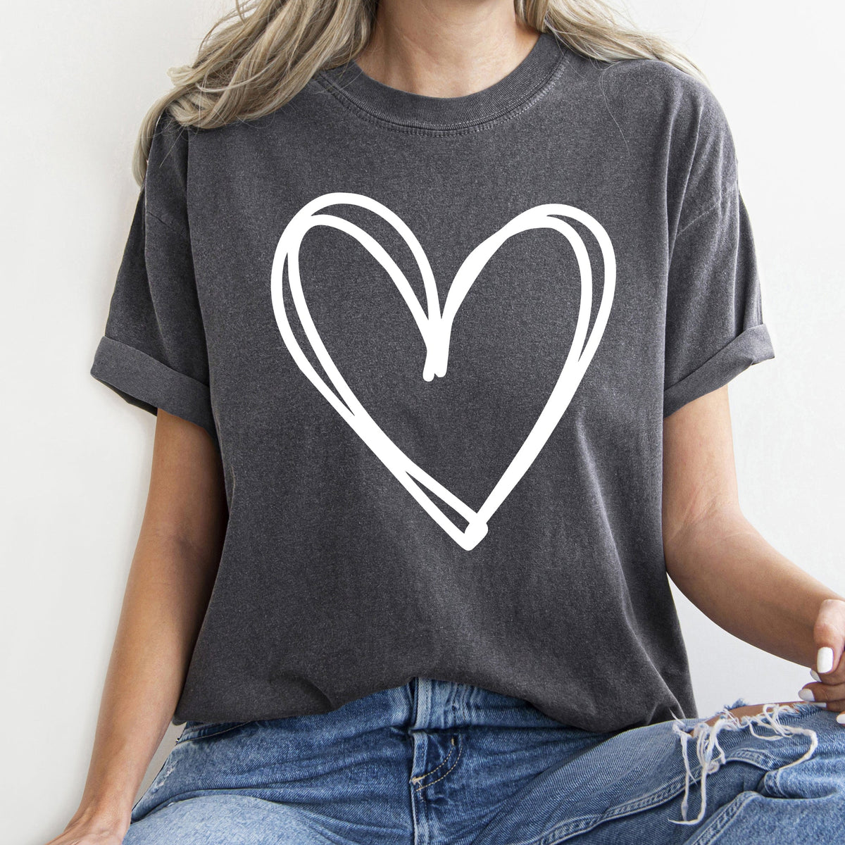 Double Heart Sketch Doodle Love Valentine's Day Edition Premium Soft Comfort Colors Tee