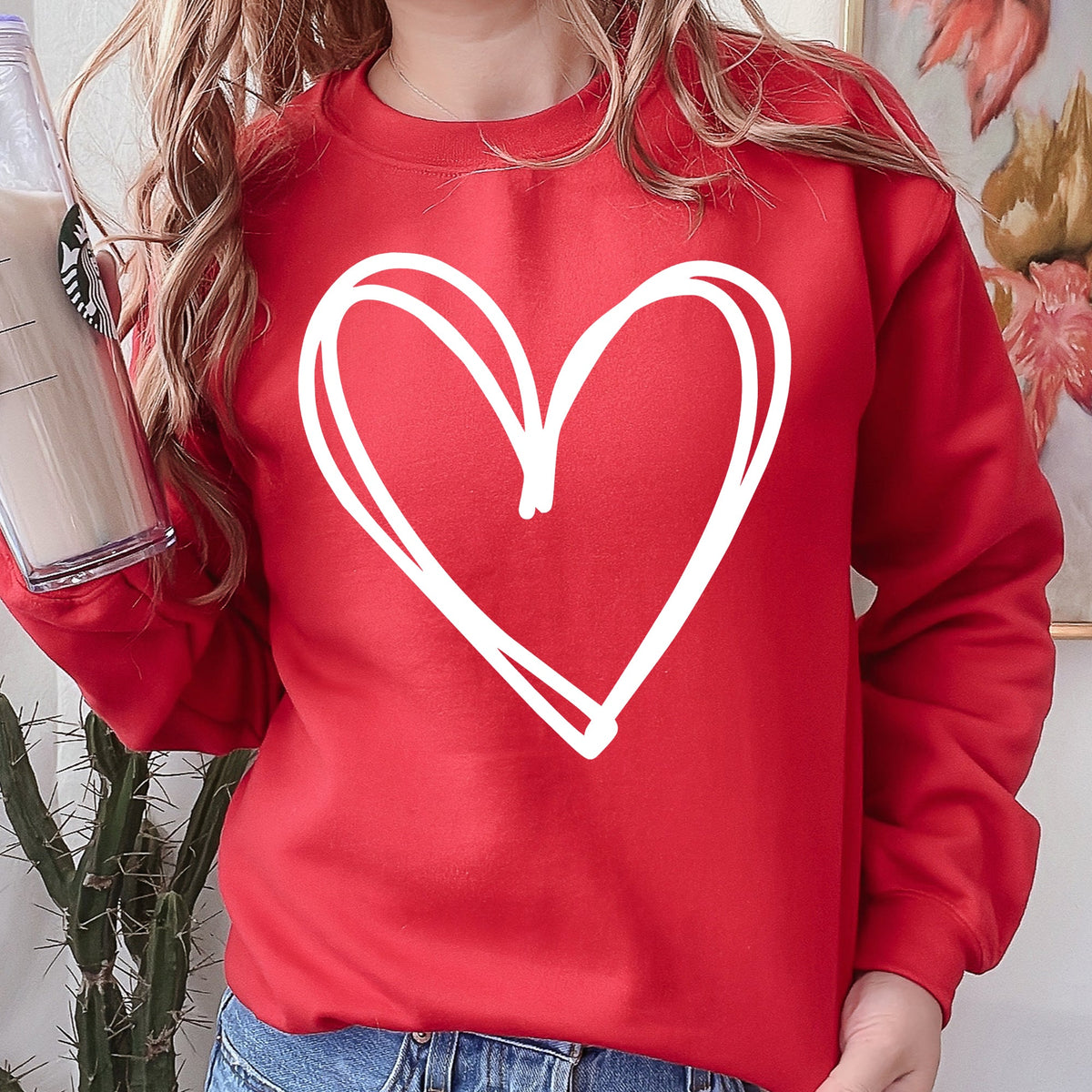 Double Heart Sketch Doodle Love Valentine Themed Cozy Graphic Illustration With Bold Lines And Hearts Sweatshirt