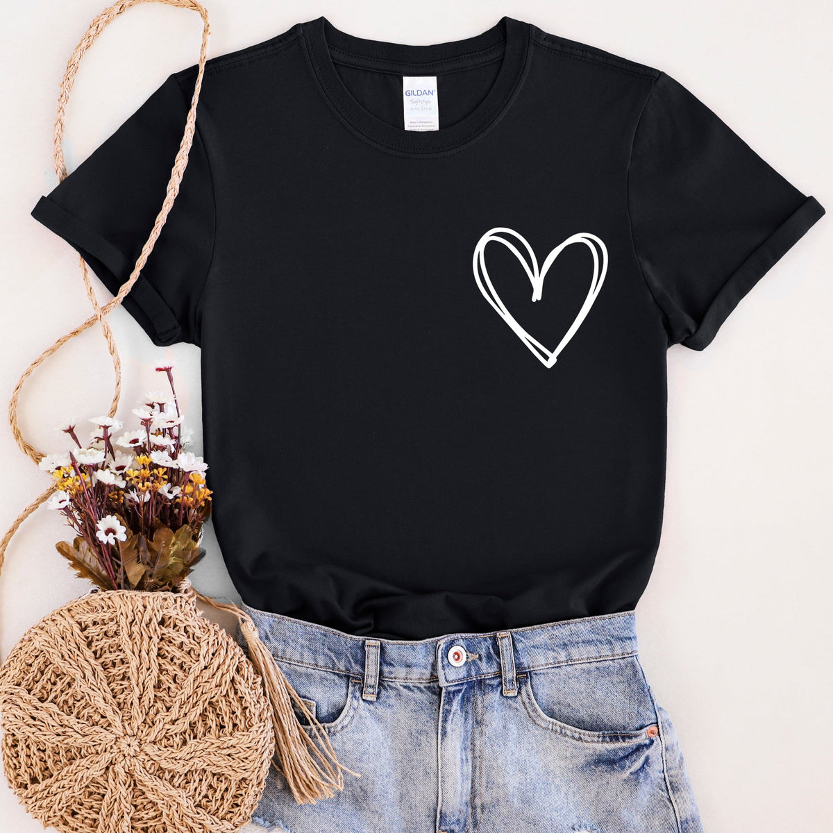 Double Heart Pocket Print Valentine's Day Edition Extra Soft Comfort Fit Graphic Tee
