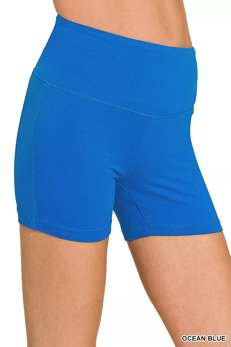 Brushed Microfiber Wide Waistband Biker Shorts